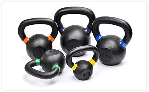 Pesas Rusas Kettlebell Hierro Fundido - Entrenamiento Fitness Pilates Gimnasio Culturismo - Ejercicio en Casa Entrenamiento de Fuerza - 4-20 kg (12 kg, Negro)