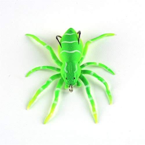 Pesca con cebo de araña, cebo de araña suave, señuelos de pesca de plástico, anzuelos triples, emulación, herramienta para peces de superficie, 3 mm, 0,25 oz (Verde)