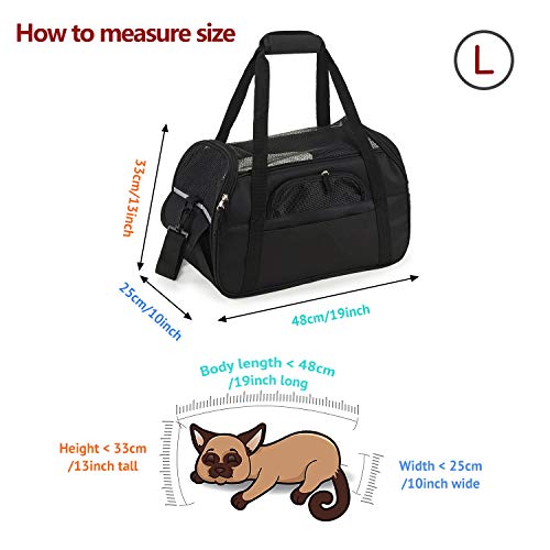 Petcomer Transportín para Perros Y Gatos Portador del Mascota Bolsa de Malla Transpirable de Viaje Bolso de Hombro(Negro, L 48x25x33cm)