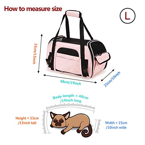 Petcomer Transportín para Perros Y Gatos Portador del Mascota Bolsa de Malla Transpirable de Viaje Bolso de Hombro(Rosa, L 48x25x33cm)