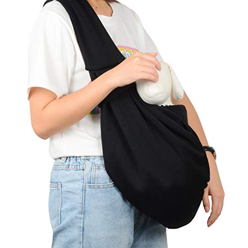 PETLOFT Bolso Bandolera Transportín, Reversible Bolso Porta Mascotas Sling, No Ajustable Bolsa de Hombro Cruzada para Perro con Gancho de Collar para Perros/Gatos/Conejos de hasta 11 Libras - Negro