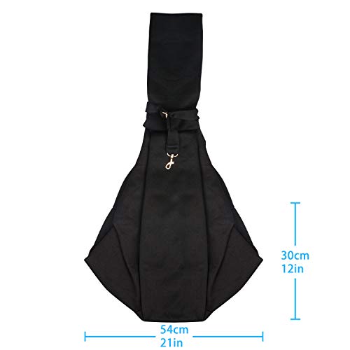 PETLOFT Bolso Bandolera Transportín, Reversible Bolso Porta Mascotas Sling, No Ajustable Bolsa de Hombro Cruzada para Perro con Gancho de Collar para Perros/Gatos/Conejos de hasta 11 Libras - Negro