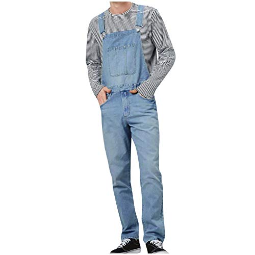 Petos de Pantalones Vaqueros de Mono para Hombre Jumpsuit Casual Bolsillo Babero pantalón con Peto Tirante Overol de Jeans Pantalones de Mezclilla para Trabajos (3XL(EU=84), Azul Claro)