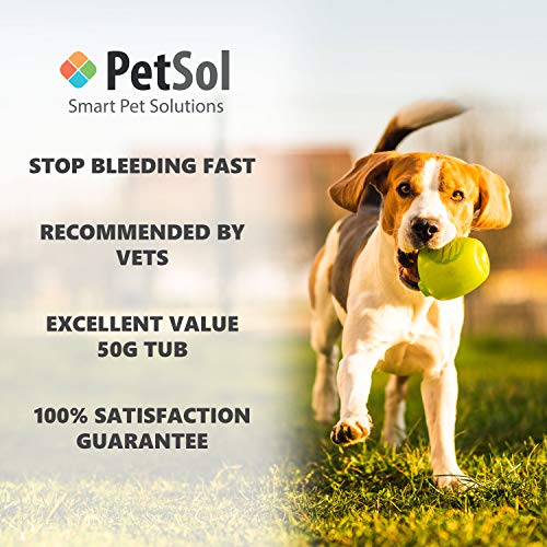 PetSol Hemostático en Polvo para Perros, Gatos, Aves y Mascotas Ayuda con Sangrado rápido Causada por Clavos, Cortes, Higiene - Cuidado de Las uñas, Primeros Auxilios y Protector de la Piel (50 g)