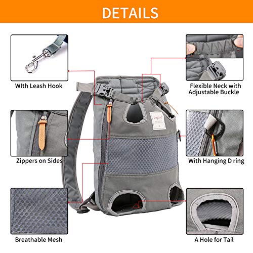 PETTOM Mochila Portaperro para Perro Gato Mascota Pequeño Cachorro Mediano, Transportin Transporte Adjustable Bolsa Delantera Piernas Afuera hasta 12 kg para Viaje Paseo Camping (Gris)