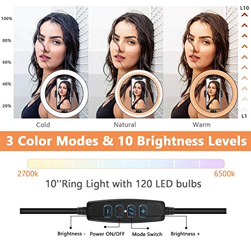 PEYOU Anillo de Luz LED, 10” Aro de Luz con Trípode, 3 Colores y 10 Brillos Regulables, Control Remoto, Soporte de Móvil, para Móvil y Cámara, Maquillaje, Selfie Vídeo, Youtube, TIK Tok PEYOU Anillo de Luz LED, 10” Aro de Luz con Trípode, 3 Colores y 10 Brillos Regulables, Control Remoto, Soporte de Móvil, para Móvil y Cámara, Maquillaje, Selfie Vídeo, Youtube, TIK Tok