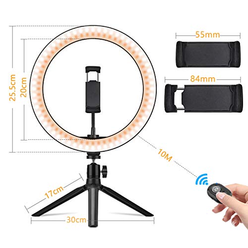 PEYOU Anillo de Luz LED, 10” Aro de Luz con Trípode, 3 Colores y 10 Brillos Regulables, Control Remoto, Soporte de Móvil, para Móvil y Cámara, Maquillaje, Selfie Vídeo, Youtube, TIK Tok PEYOU Anillo de Luz LED, 10” Aro de Luz con Trípode, 3 Colores y 10 Brillos Regulables, Control Remoto, Soporte de Móvil, para Móvil y Cámara, Maquillaje, Selfie Vídeo, Youtube, TIK Tok