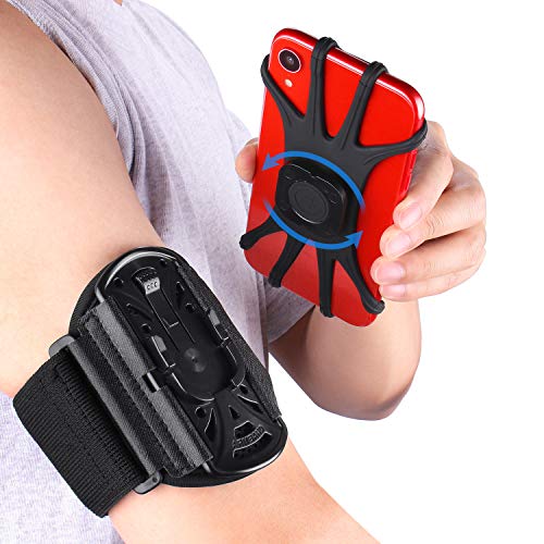 PEYOU Brazalete Movil Running, Desmontable Brazalete Deportivo para Correr con Rotación de 360°, Compatible 4 ''-6.5'' como iPhone 12/11/XR/X/XS/8/7/8Plus/7Plus, con Soporte para Llave, hasta 6,5"