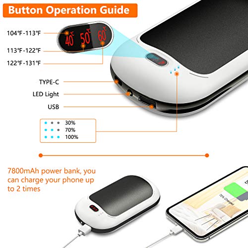 PEYOU Calentador de Manos Recargable, 7800mAh Banco de Energía Portátil con Luz LED Función de Iluminación, Tipo-C Calentador de Bolsillo para Mujeres - Regalo para Familia, Amigos PEYOU Calentador de Manos Recargable, 7800mAh Banco de Energía Portátil con Luz LED Función de Iluminación, Tipo-C Calentador de Bolsillo para Mujeres - Regalo para Familia, Amigos