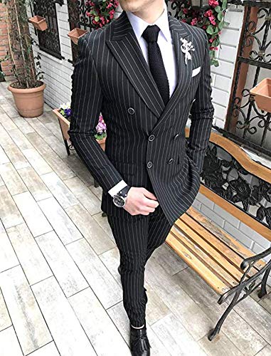P&G Hombre Traje a Rayas Traje de Padrino de Boda Cruzado de Dos Piezas Ropa Formal P&G Hombre Traje a Rayas Traje de Padrino de Boda Cruzado de Dos Piezas Ropa Formal