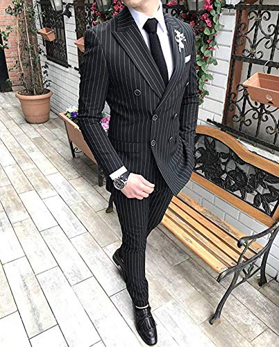 P&G Hombre Traje a Rayas Traje de Padrino de Boda Cruzado de Dos Piezas Ropa Formal P&G Hombre Traje a Rayas Traje de Padrino de Boda Cruzado de Dos Piezas Ropa Formal