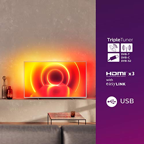 Philips 43PUS7855/12 Ambilight Televisor 4K UHD de 43 pulgadas (P5 Perfect Picture Engine, Asistente Alexa integrada, Smart TV, Función de control por voz), Color plata claro (modelo de 2020/2021)