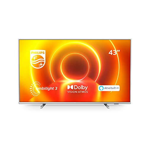 Philips 43PUS7855/12 Ambilight Televisor 4K UHD de 43 pulgadas (P5 Perfect Picture Engine, Asistente Alexa integrada, Smart TV, Función de control por voz), Color plata claro (modelo de 2020/2021)