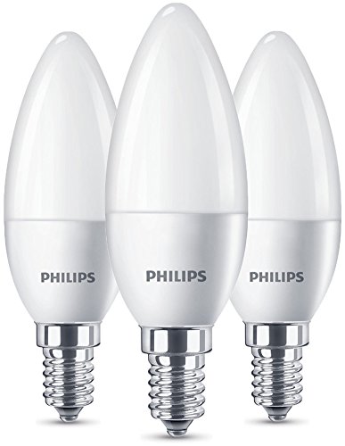 Philips Bombilla LED equivalente a 40 W, eficiencia energética A+, E14, blanco cálido (2700 Kelvin), 470 lúmenes, vela, 3 unidades