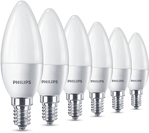 Philips Bombillas LED Vela E14, 5.5 W equivalentes a 40 W en incandescencia, 470 lúmenes, luz blanca cálida, Pack de 6