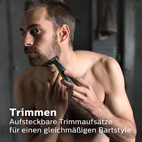 Philips QP2630/30 OneBlade Cara + Cuerpo - Recortador de Barba Recargable con Peine-guía para el Cuerpo, 4 Peines-guía para Barba de 1,2,3 y 5 mm, Uso en Seco y Húmedo