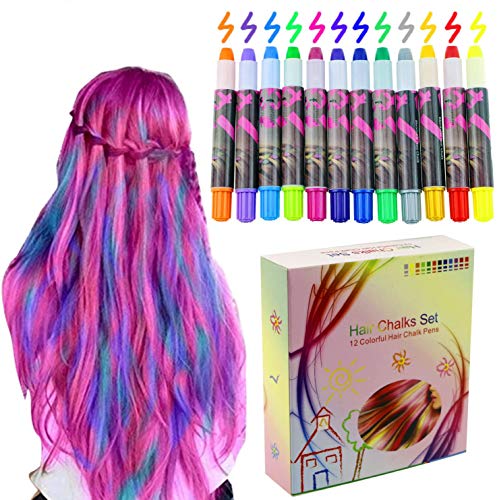 Philonext Plumas de Tiza Coloridas cerosas Profesionales del Pelo Color de Pelo Temporal no tóxico del Brillo de Las Plumas de Tiza (12 Colors)