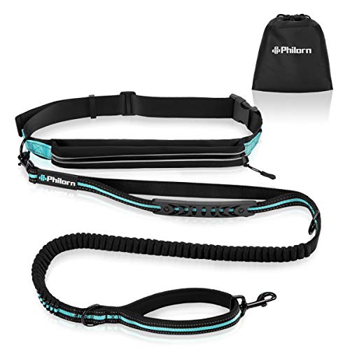 PHILORN Correa para Perros Manos Libres(47"-67") con Costuras Reflectantes, Cinturones de Cintura Ajustables(24"-47") y Correas Elásticas de Doble Manija para Correr/Caminar, Endure 150 lbs …