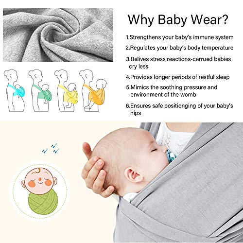 Phiraggit Fular Portabebé,Manta para Lactancia Un Tamaño para Todos - Elastico Porta bebé Wrap para Madre y Padre- Porteo Seguro y Ergonómico, portabebés para recién nacidos hasta 20 kg (Gris claro) Phiraggit Fular Portabebé,Manta para Lactancia Un Tamaño para Todos - Elastico Porta bebé Wrap para Madre y Padre- Porteo Seguro y Ergonómico, portabebés para recién nacidos hasta 20 kg (Gris claro)