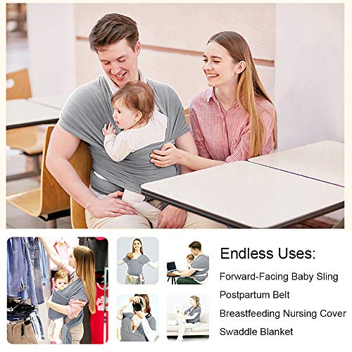 Phiraggit Fular Portabebé,Manta para Lactancia Un Tamaño para Todos - Elastico Porta bebé Wrap para Madre y Padre- Porteo Seguro y Ergonómico, portabebés para recién nacidos hasta 20 kg (Gris claro)