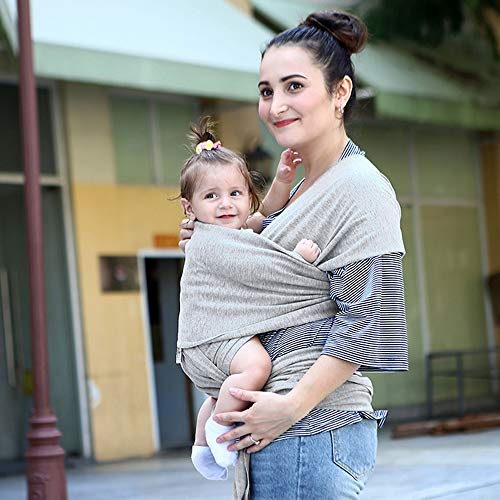 Phiraggit Fular Portabebé,Manta para Lactancia Un Tamaño para Todos - Elastico Porta bebé Wrap para Madre y Padre- Porteo Seguro y Ergonómico, portabebés para recién nacidos hasta 20 kg (Gris claro)