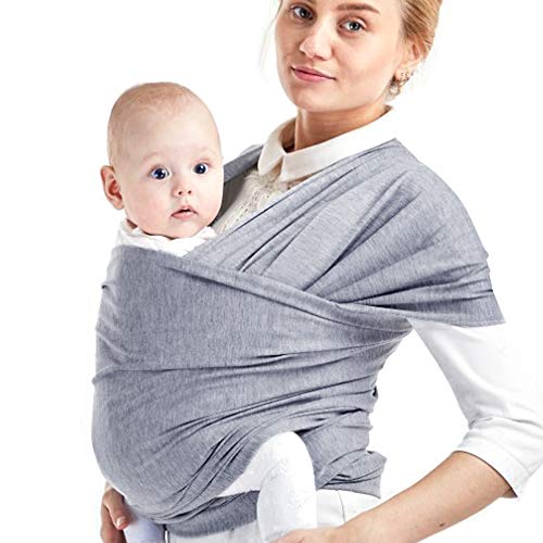 Phiraggit Fular Portabebé,Manta para Lactancia Un Tamaño para Todos - Elastico Porta bebé Wrap para Madre y Padre- Porteo Seguro y Ergonómico, portabebés para recién nacidos hasta 20 kg (Gris claro)