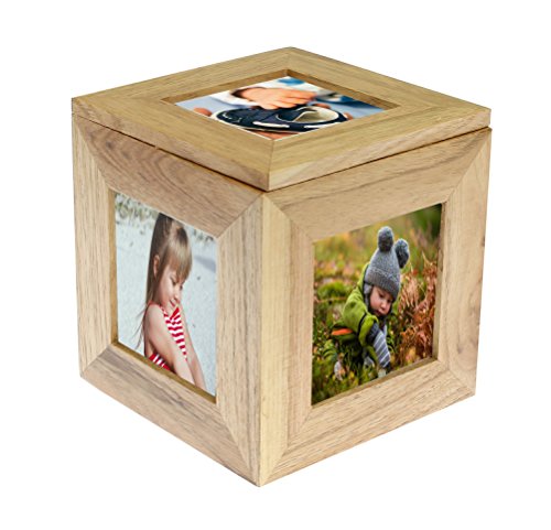 Photo Frames Caja de recuerdo de foto de madera de roble natural 3 x 3 pulgadas