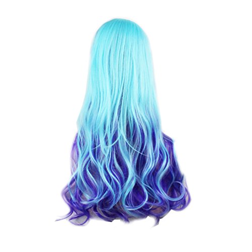 Photo Pal Peluca para cosplay, pelo sintético largo (70 cm), estilo ondulado, color azul pastel degradado