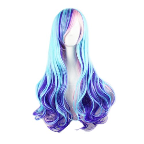 Photo Pal Peluca para cosplay, pelo sintético largo (70 cm), estilo ondulado, color azul pastel degradado