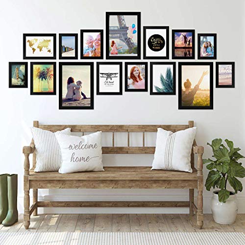 Photolini Juego de 15 Marcos Basic Collection Modernos, Negros de MDF, Incluyendo Accesorios/Collage de Fotos/galería de imágenes Photolini Juego de 15 Marcos Basic Collection Modernos, Negros de MDF, Incluyendo Accesorios/Collage de Fotos/galería de imágenes