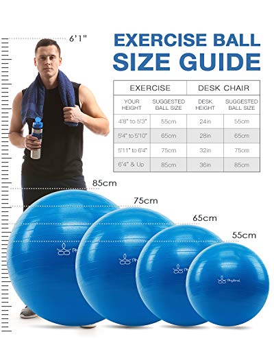 PHYLLEXI Pelota de Ejercicios Gimnasio Yoga - Pelota de Ejercicio para Fitness 55-85cm de Grado Pro Anti-Explosión, Fitness para Embarazos, Pelota Pilates de Bomba Rápida con Guía de Entrenamiento PHYLLEXI Pelota de Ejercicios Gimnasio Yoga - Pelota de Ejercicio para Fitness 55-85cm de Grado Pro Anti-Explosión, Fitness para Embarazos, Pelota Pilates de Bomba Rápida con Guía de Entrenamiento