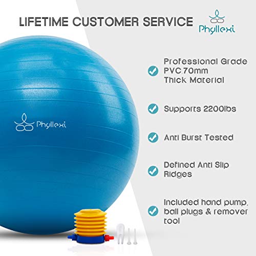 PHYLLEXI Pelota de Ejercicios Gimnasio Yoga - Pelota de Ejercicio para Fitness 55-85cm de Grado Pro Anti-Explosión, Fitness para Embarazos, Pelota Pilates de Bomba Rápida con Guía de Entrenamiento