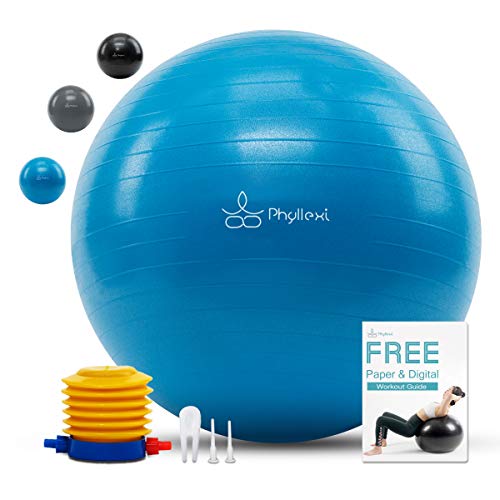 PHYLLEXI Pelota de Ejercicios Gimnasio Yoga - Pelota de Ejercicio para Fitness 55-85cm de Grado Pro Anti-Explosión, Fitness para Embarazos, Pelota Pilates de Bomba Rápida con Guía de Entrenamiento