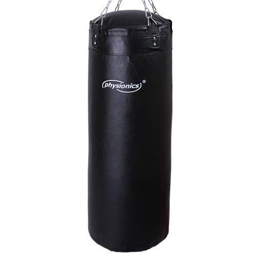 Physionics Saco de Boxeo para Adultos - Relleno, Ø35, H100cm, Peso 27kg, con Cadenas+Mosquetón+Fijación 360° - para MMA, Muay Thai, Kickboxing, Artes Marciales, Equipo de Boxeo, Punching Bag, Fitness