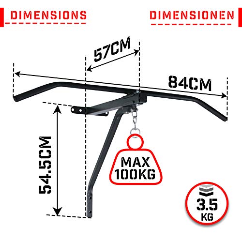 Physionics - Soporte de Pared para el Saco de Boxeo + Barra de dominadas - Carga máxima 100 kg