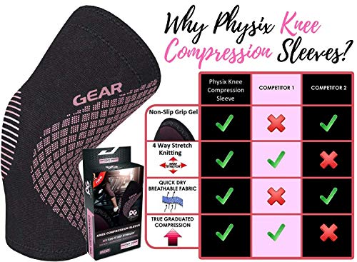 Physix Gear Sport Rodillera Deportiva, Las Mejores Rodilleras Crossfit Mujer y Hombre Antideslizantes, Rodilleras Deportivas cómodas y fáciles de Poner, Rodillera de compresión, 1 ud, S, Negro/Rosa Physix Gear Sport Rodillera Deportiva, Las Mejores Rodilleras Crossfit Mujer y Hombre Antideslizantes, Rodilleras Deportivas cómodas y fáciles de Poner, Rodillera de compresión, 1 ud, S, Negro/Rosa