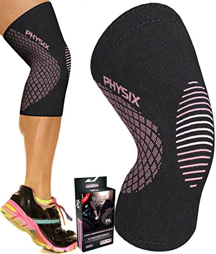 Physix Gear Sport Rodillera Deportiva, Las Mejores Rodilleras Crossfit Mujer y Hombre Antideslizantes, Rodilleras Deportivas cómodas y fáciles de Poner, Rodillera de compresión, 1 ud, XL, Negro/Rosa