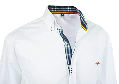 Pi2010 Camisa Bandera de España Hombre Blanco con Cuadro escoces, Fabricado en España Talla L