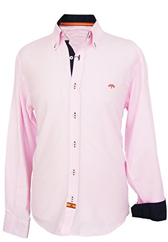 Pi2010 Camisa Bandera de España Hombre Rosa con Marino, Fabricado en España Talla XXL