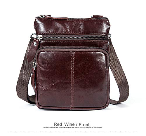 PIANYIHUO portafolioWork Business Messenger Office Mujeres Hombres Bolso Cross Maletín de Cuero Genuino para Bolso Hombre Mujer Bolso pequeño portátil, Rojo Vino