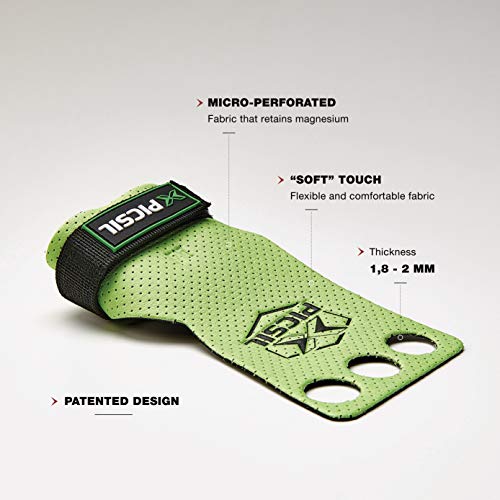 PicSil Calleras Azor para Cross Training 3 Agujeros Agarre y Protector de Mano o Guantes para Gimnasia Unisex para Hombres y Mujeres en Deportes de Fitness Calistenia Halterofilia (Talla XL, Verde)