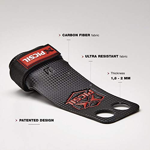 PICSIL Calleras RX Carbon para Cross Training 2 Agujeros Agarre y Protector de Mano o Guantes para Gimnasia Unisex para Hombres y Mujeres en Deportes de Fitness Calistenia Halterofilia (Talla S, Rojo)