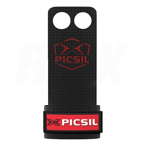 PICSIL Calleras RX Carbon para Cross Training 2 Agujeros Agarre y Protector de Mano o Guantes para Gimnasia Unisex para Hombres y Mujeres en Deportes de Fitness Calistenia Halterofilia (Talla S, Rojo)