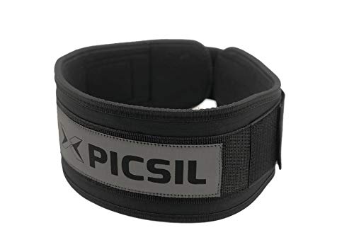 PicSil - Cinturón Lumbar para Culturismo Musculación & Halterofilia Levantamiento de Peso en Cross Training Box Fitness Powerlifting Gym Hombres y Mujeres (Color Negro, Talla L)