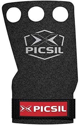 PicSil Raven 3H Calleras para Cross Training Grips 3 Agujeros Agarre y Protector de Mano o Guantes para Gimnasia Unisex para Hombres y Mujeres en Deportes Fitness Halterofilia (Talla S, Negro)