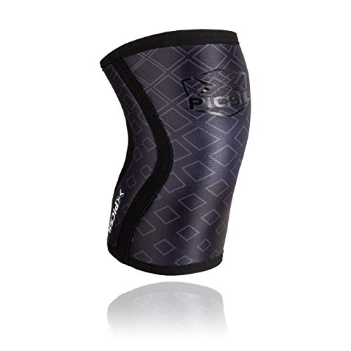 PICSIL Rodillera Deportiva Neopreno 7mm- Rodilleras Compresión Cinta rotuliana Faja Tubular para Profesionales Hombres y Mujeres del Fitness y Cross Training Evita Lesiones (Black&Square, Large)