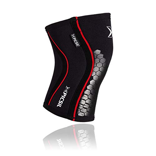 PICSIL Rodilleras (1 PAR) - 5&7mm Knee Sleeves - Rodilleras para Halterofilia, Deporte Funcional, Levantamiento de Pesas, Running.Hombre y Mujer (5mm - Large, Black&Hexagon)