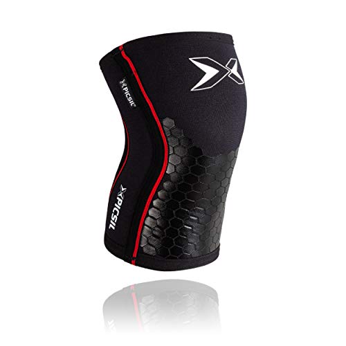 PICSIL Rodilleras (1 PAR) - 5&7mm Knee Sleeves - Rodilleras para Halterofilia, Deporte Funcional, Levantamiento de Pesas, Running.Hombre y Mujer (5mm - Large, Black&Hexagon)