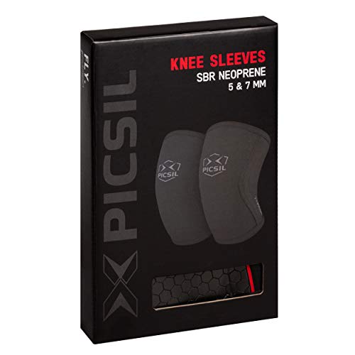PICSIL Rodilleras (1 PAR) - 5&7mm Knee Sleeves - Rodilleras para Halterofilia, Deporte Funcional, Levantamiento de Pesas, Running.Hombre y Mujer (7mm - Extra Large, Black&Hexagon)