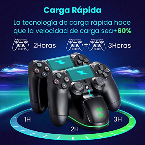 PICTEK Cargador Mando PS4, Soporte Mando ps4 USB con LED Indicador, Estación de Carga ps4, Compatible con Playstation4, PS4, PS4 Pro, PS4 Slim (Cable80CM)